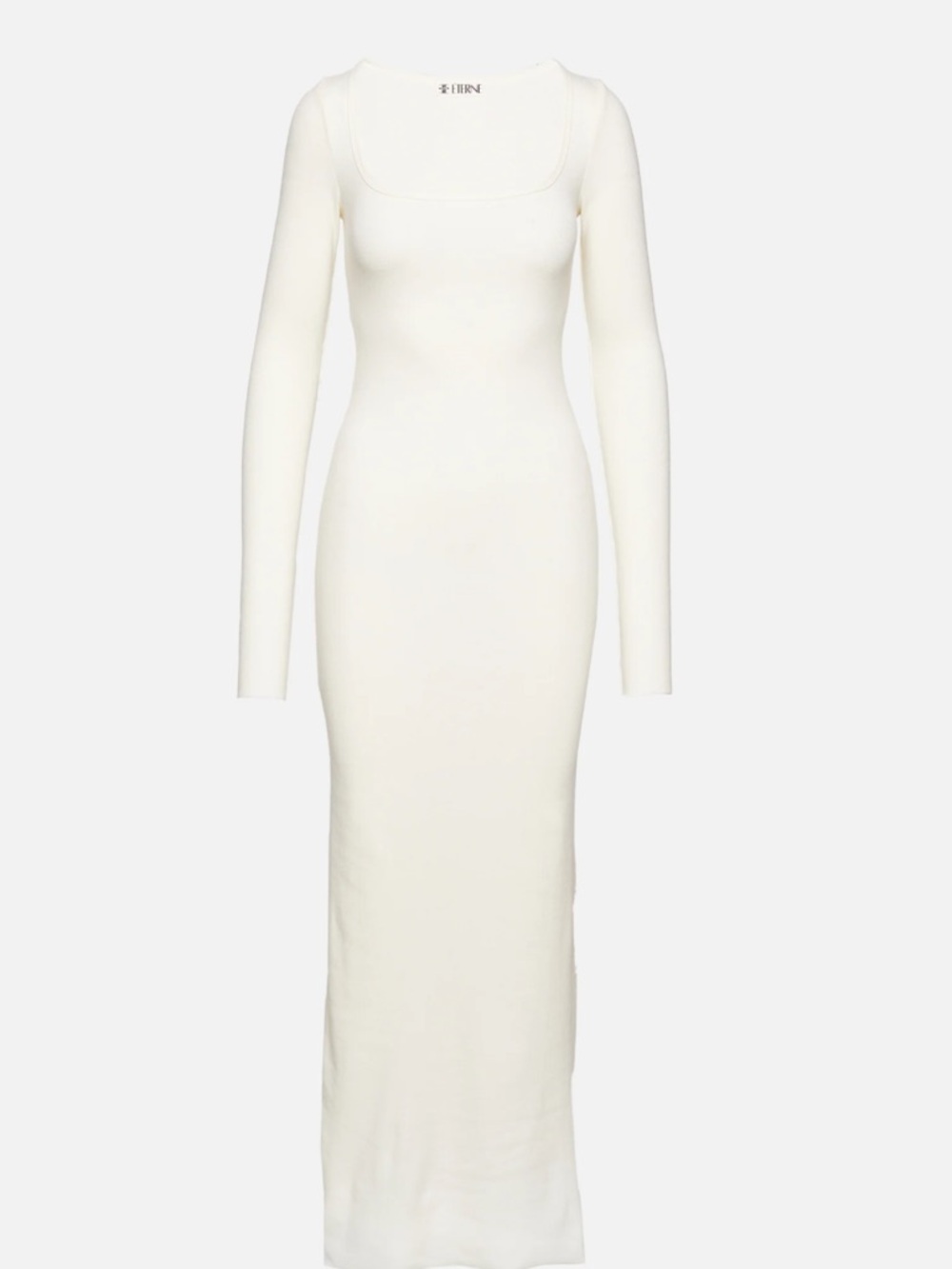 Eterne Cream Long Sleeve Scoop-Neck Maxi Dress